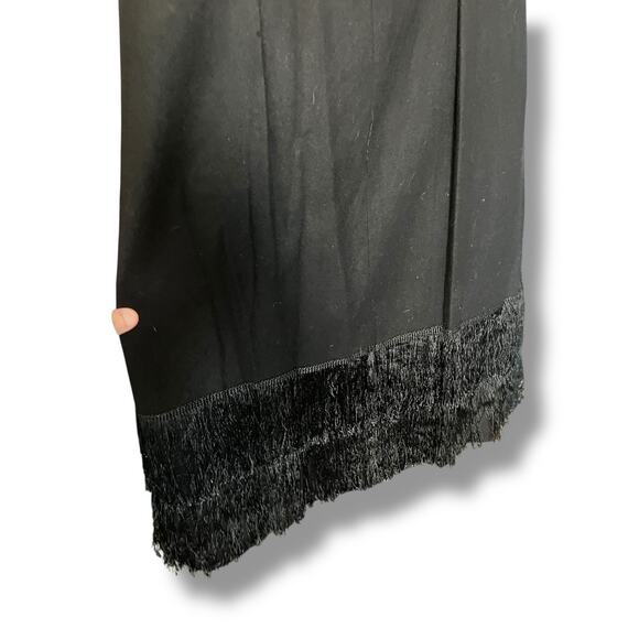 1960s Black Fringe Flapper Dress Wool Feel 1920s Style Goth Glam - Picture 6 of 8